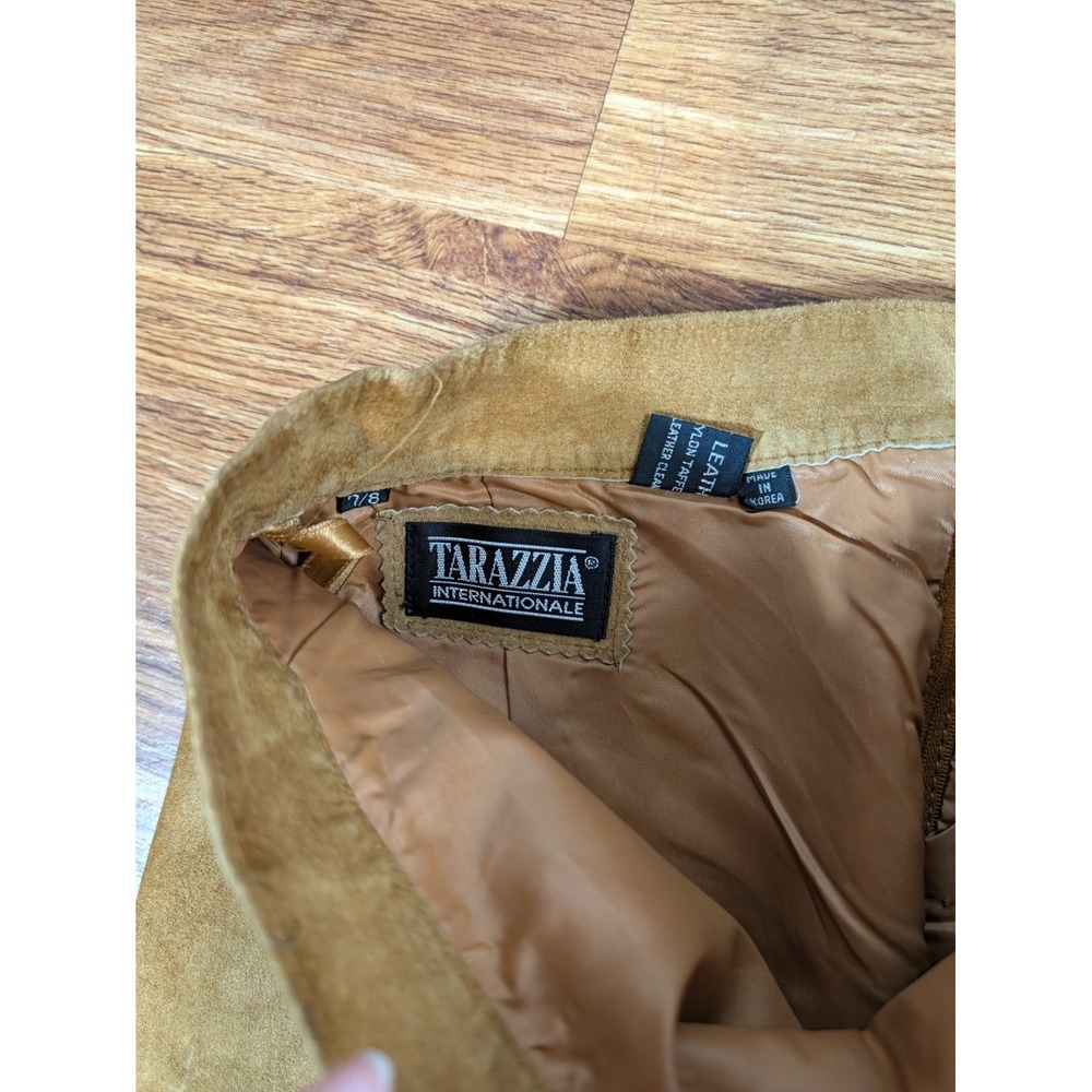 Tarazzia Minimialist Women's Tan Leather Pencil Skirt Size 7/8 Read - Picture 2 of 3